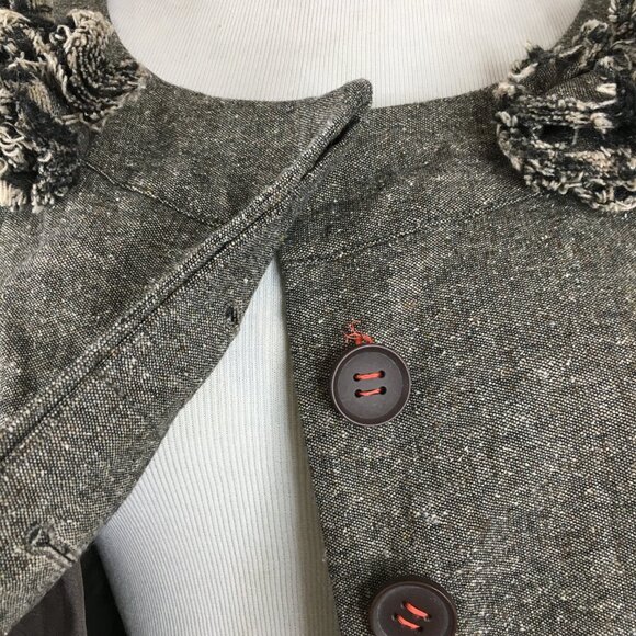 ROBERT RODRIGUEZ Brown White Specks Wool Silk Blend Rosette Applique Jacket - Picture 9 of 14